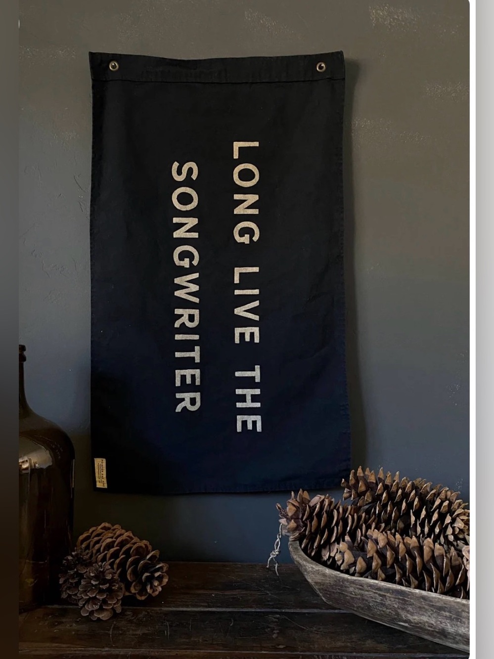 Pointer and Pine Long Live the Songwriter Text Flag Canvas Black White 27x36